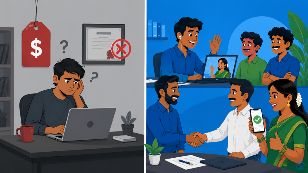 Best digital marketing course in Tamil comparison showing THPC 100 days challenge versus typical courses